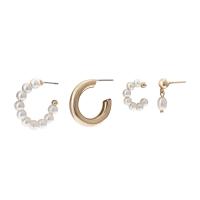 Perlas plásticas Stud aretes, con fundición, chapado en color dorado, 4 piezas & Joyería & para mujer, 25x25mm, 15x15mm, Vendido por Set