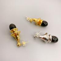 Brass Drop Earring, with Black Agate, plated, fashion jewelry & for woman 