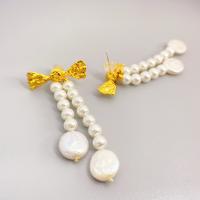 Brass Drop Earring, with Plastic Pearl, 18K gold plated, fashion jewelry & for woman 