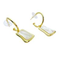 Brass Drop Earring, with Plastic Pearl, 18K gold plated, fashion jewelry & for woman 