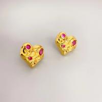Rhinestone Brass Stud Earring, Heart, 18K gold plated, fashion jewelry & for woman & with rhinestone 