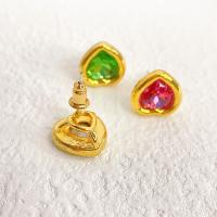 Rhinestone Brass Stud Earring, Heart, 18K gold plated, fashion jewelry & for woman & with rhinestone 
