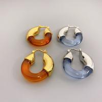 Brass Hoop Earring, with Resin, plated, fashion jewelry & for woman 