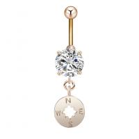 Stainless Steel Belly Ring, Zinc Alloy, with Cubic Zirconia & 304 Stainless Steel, Galvanic plating, for woman & faceted 36.4mm 