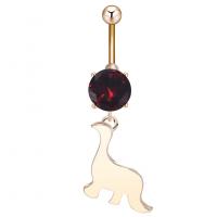 Stainless Steel Belly Ring, Zinc Alloy, with Cubic Zirconia & 304 Stainless Steel, Dinosaur, Galvanic plating, for woman & faceted, golden 