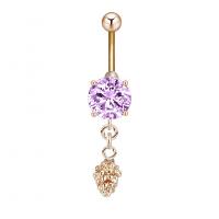 Stainless Steel Belly Ring, Zinc Alloy, with Cubic Zirconia & 304 Stainless Steel, Pinecone, Galvanic plating, for woman & faceted 
