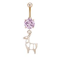 Stainless Steel Belly Ring, Zinc Alloy, with Cubic Zirconia & 304 Stainless Steel, Deer, Galvanic plating, for woman & faceted 