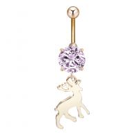 Stainless Steel Belly Ring, Zinc Alloy, with Cubic Zirconia & 304 Stainless Steel, Deer, Galvanic plating, for woman & faceted 