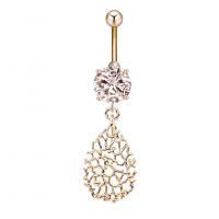 Stainless Steel Belly Ring, Zinc Alloy, with Cubic Zirconia & 304 Stainless Steel, Teardrop, Galvanic plating, for woman & faceted & hollow 