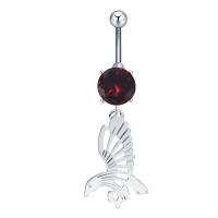 Stainless Steel Belly Ring, Zinc Alloy, with Cubic Zirconia & 304 Stainless Steel, Eagle, Galvanic plating, for woman & faceted 