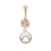Stainless Steel Belly Ring, Zinc Alloy, with Cubic Zirconia & 304 Stainless Steel, Claw, Galvanic plating, for woman & faceted 37mm 