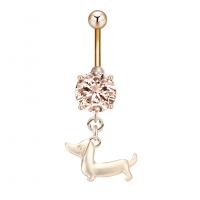 Stainless Steel Belly Ring, Zinc Alloy, with Cubic Zirconia & 304 Stainless Steel, Dog, Galvanic plating, for woman & faceted 