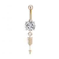 Stainless Steel Belly Ring, Zinc Alloy, with Cubic Zirconia & 304 Stainless Steel, arrowhead, Galvanic plating, for woman & faceted 