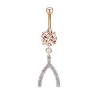 Stainless Steel Belly Ring, Zinc Alloy, with Cubic Zirconia & 304 Stainless Steel, Galvanic plating, for woman & faceted 