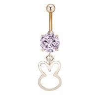 Stainless Steel Belly Ring, Zinc Alloy, with Cubic Zirconia & 304 Stainless Steel, Rabbit, Galvanic plating, for woman & faceted & hollow 