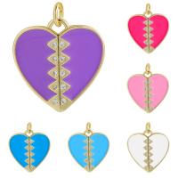 Enamel Brass Pendants, Heart, gold color plated, micro pave cubic zirconia 