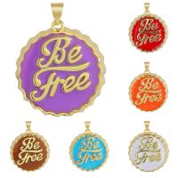Enamel Brass Pendants, Round, gold color plated, for woman 