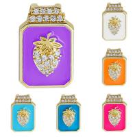 Enamel Brass Pendants, Strawberry, gold color plated, micro pave cubic zirconia 