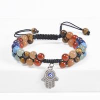 Gemstone Bracelets, with Polyester Cord & Zinc Alloy, Evil Eye, silver color plated & adjustable & enamel & with rhinestone .8 Inch 