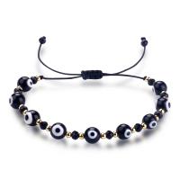 Evil Eye Jewelry Bracelet, Lampwork, with Polyester Cord & Crystal, Unisex & adjustable 8mm .3 Inch 