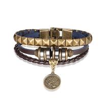 Cowhide Bracelets, Split Layer Cowhide Leather, with Zinc Alloy, 12 Signs of the Zodiac, plated, fashion jewelry & multilayer & for man 