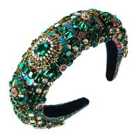 Hair Bands, Cloth, with Glass Rhinestone & Sponge, Embroidery, for woman & with rhinestone 380mm, 45mm 