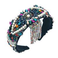 Hair Bands, Cloth, with Glass Rhinestone & Plastic Pearl, Tassel, for woman & with rhinestone 385mm, 155mm, 40mm 