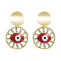 Brass Drop Earring, Round, gold color plated, for woman & enamel & with rhinestone & hollow 