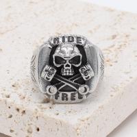 304 Stainless Steel Finger Ring, Skull & for man & blacken, original color, 24mm, US Ring 
