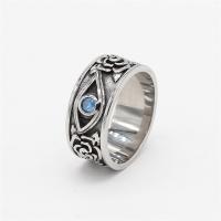 304 Stainless Steel Finger Ring, with Glass & for man & blacken, original color, 9mm, US Ring 