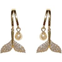Cubic Zirconia Micro Pave Brass Earring, Mermaid tail, gold color plated, micro pave cubic zirconia & for woman 