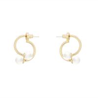 Messing Tropfen Ohrring, mit Kunststoff Perlen, goldfarben plattiert, für Frau, 30mm, verkauft von Paar