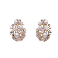 Cubic Zirconia Micro Pave Brass Earring, with Plastic Pearl, gold color plated, micro pave cubic zirconia & for woman 