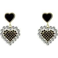 Brass Drop Earring, with Acrylic, Heart, gold color plated, for woman & with rhinestone, black 