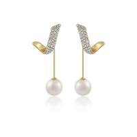 Brass Drop Earring, with Plastic Pearl, gold color plated, for woman & with rhinestone 
