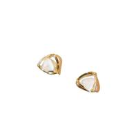 Cats Eye Earring, Brass, with Cats Eye, Triangle, gold color plated, micro pave cubic zirconia & for woman & hollow 