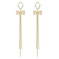Fashion Fringe Earrings, Brass, with Cats Eye, Bowknot, gold color plated, micro pave cubic zirconia & for woman 