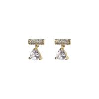 Brass Drop Earring, gold color plated, micro pave cubic zirconia & for woman 