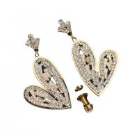 Brass Drop Earring, Heart, gold color plated, micro pave cubic zirconia & for woman 