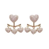Brass Drop Earring, Heart, gold color plated, micro pave cubic zirconia & for woman 