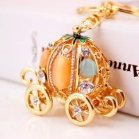 Zinc Alloy Key Clasp, with Cats Eye, Pumpkin Car, fashion jewelry & for woman & with rhinestone, multi-colored 
