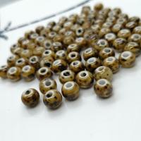 Kunstdruck Porzellan Perlen, rund, glaciert, DIY, gelb, 8mm, ca. 100PCs/Tasche, verkauft von Tasche