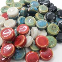 Gesprenkelte Porzellan Perlen, flache Runde, glaciert, DIY, keine, 10x11mm, ca. 100PCs/Tasche, verkauft von Tasche