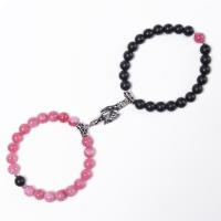 Gemstone Bracelets, with Zinc Alloy, silver color plated, 2 pieces & Unisex & with magnetic, mixed colors, 8mm .6-8.5 Inch 