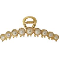 Hair Claw Clips, Zinc Alloy, with Plastic Pearl, gold color plated, for woman, golden 
