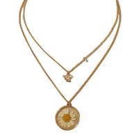Resin Zinc Alloy Necklace, with Dried Flower & Resin, KC gold color plated, Double Layer & for woman, golden Approx 17.72 Inch 