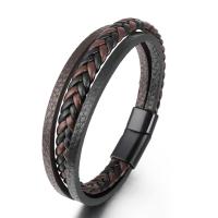 PU Leather Cord Bracelets, with Zinc Alloy, printing, three layers & fashion jewelry & for man 25*12mm,20mm Approx 8.27 Inch 
