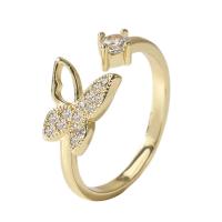 Cubic Zirconia Micro Pave Brass Finger Ring, Butterfly, gold color plated, Adjustable & micro pave cubic zirconia & for woman, gold, 18mm 