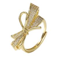 Cubic Zirconia Micro Pave Brass Finger Ring, Bowknot, gold color plated, Adjustable & micro pave cubic zirconia & for woman, gold, 18mm 