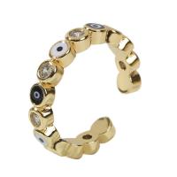 Cubic Zirconia Micro Pave Brass Finger Ring, gold color plated, Adjustable & micro pave cubic zirconia & for woman & enamel, gold, 18mm 